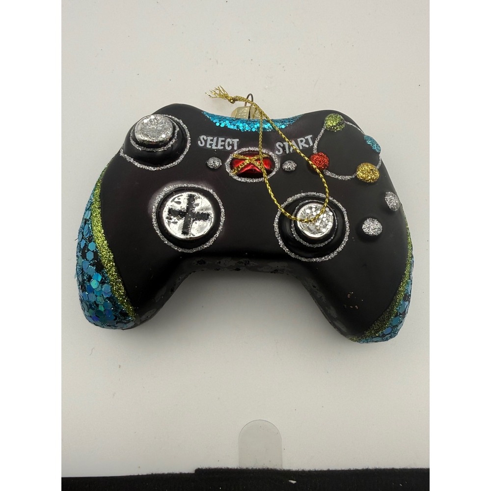 Black Glass Video Game Controller Christmas Ornament Glitter Accents Gamer Gift